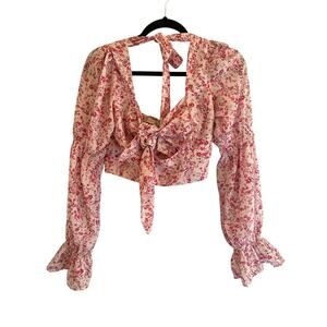 NWOT O. Vianco Floral Pink Crop Top Size S